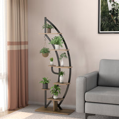 2 Estanterías Metálicas para Plantas 7 Niveles Soporte Curvado en Forma de Media Luna con Gancho para Flores Balcón 60 x 30 x 155 cm Natural
