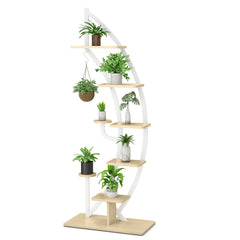 Estantería Metálica para Plantas 7 Niveles Soporte Curvado en Forma de Media Luna con Gancho para Flores Balcón 60 x 30 x 155 cm Blanco