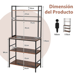 Estantería de Cocina Soporte Microondas de 5 Niveles Estantes Abiertos Mueble Auxiliar para Sala Baño y Balcón 80 x 40 x 170 cm Marrón