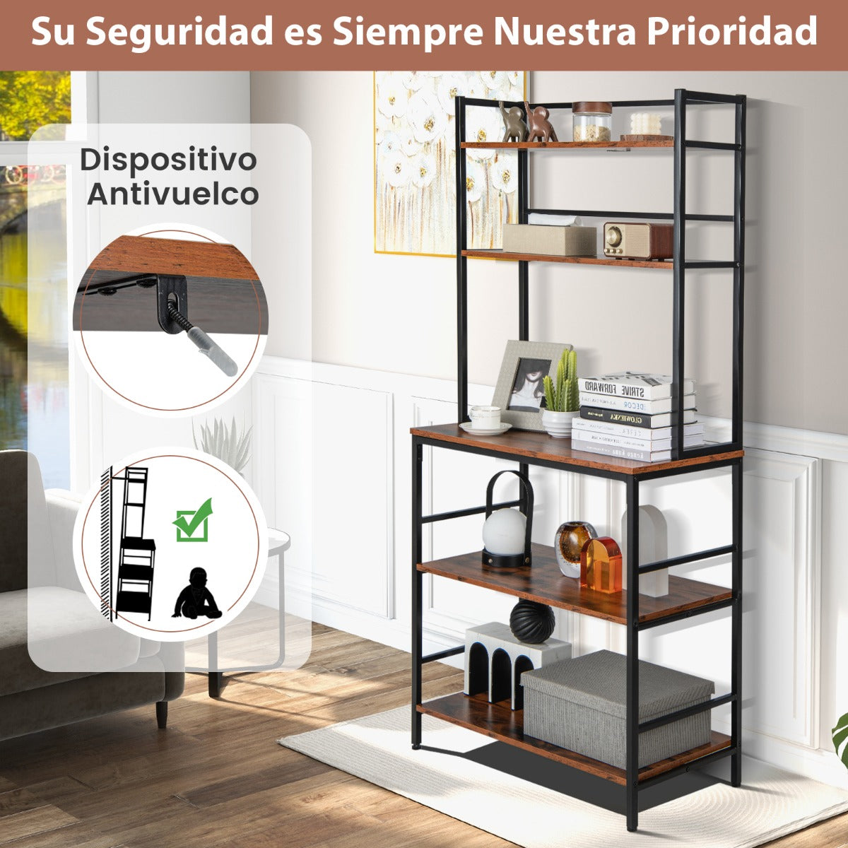 Estantería de Cocina Soporte Microondas de 5 Niveles Estantes Abiertos Mueble Auxiliar para Sala Baño y Balcón 80 x 40 x 170 cm Marrón