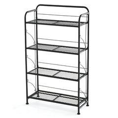 Estantería Plegable para Plantas de Metal de 4 Niveles Ajustable Soporte para Exhibición Interior Jardín Balcón 60 x 25 x 100 cm Negro