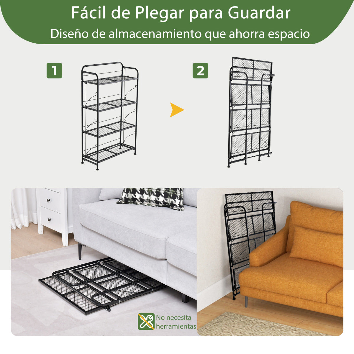 Estantería Plegable para Plantas de Metal de 4 Niveles Ajustable Soporte para Exhibición Interior Jardín Balcón 60 x 25 x 100 cm Negro