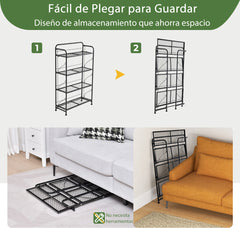 Estantería Plegable para Plantas de Metal de 4 Niveles Ajustable Soporte para Exhibición Interior Jardín Balcón 60 x 25 x 100 cm Negro