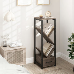 Estantería en Forma de Árbol Organizador de Almacenaje de 4 Estantes de Pie con Cajón Librero Alto y Estrecho para Salón y Estudio Gris