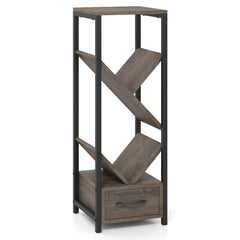 Estantería en Forma de Árbol Organizador de Almacenaje de 4 Estantes de Pie con Cajón Librero Alto y Estrecho para Salón y Estudio Gris