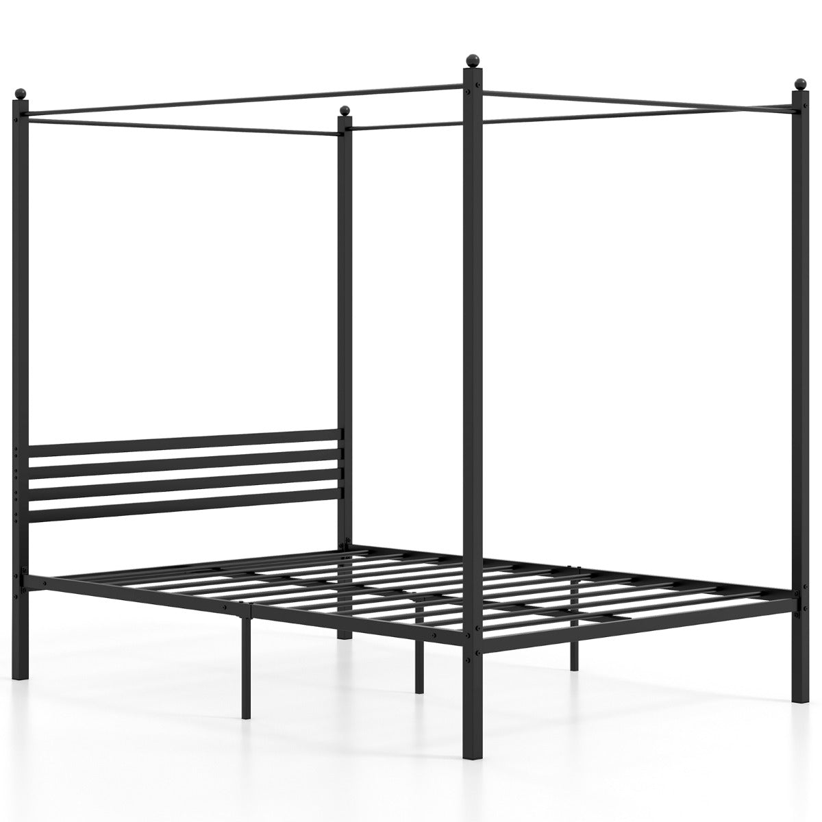 Estructura de Cama Doble Cama de Plataforma con 4 Columnas Cabecero Espacio de Almacenamiento Soporte Fuerte de Listones 200 x 140 cm Negro