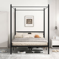 Estructura de Cama Doble Cama de Plataforma con 4 Columnas Cabecero Espacio de Almacenamiento Soporte Fuerte de Listones 200 x 140 cm Negro