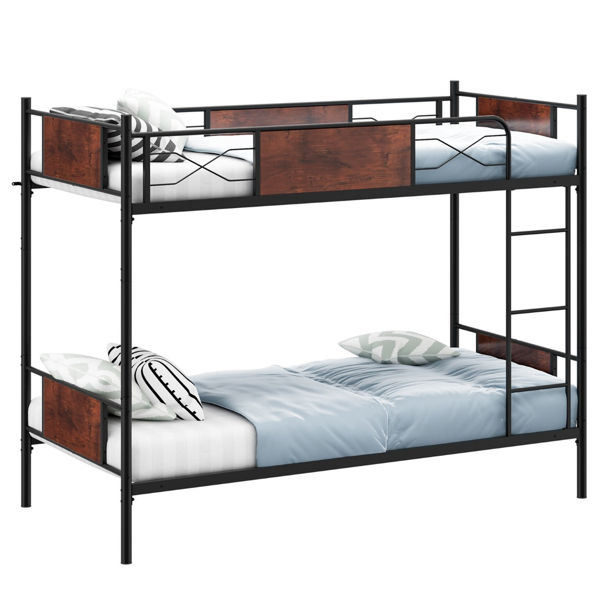 Litera de Metal Cama Convertible 2 en 1 para 2 Personas y Barandillas de Seguridad de 30 cm con Dispositivo Antivuelco 198 x 95 x 156 cm