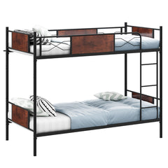 Litera de Metal Cama Convertible 2 en 1 para 2 Personas y Barandillas de Seguridad de 30 cm con Dispositivo Antivuelco 198 x 95 x 156 cm