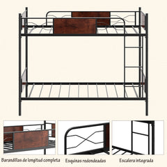 Litera de Metal Cama Convertible 2 en 1 para 2 Personas y Barandillas de Seguridad de 30 cm con Dispositivo Antivuelco 198 x 95 x 156 cm