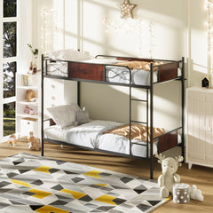 Litera de Metal Cama Convertible 2 en 1 para 2 Personas y Barandillas de Seguridad de 30 cm con Dispositivo Antivuelco 198 x 95 x 156 cm