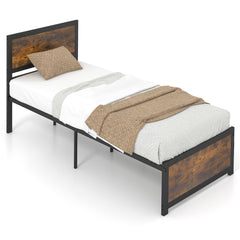 Estructura de Cama Individual Cama Plataforma con Cabecero Alto Láminas de Metal y Barras Silenciosas Montaje Fácil 205 x 91 x 104 cm