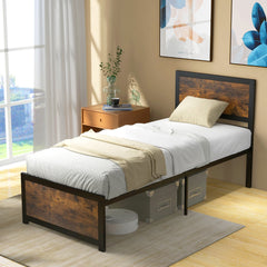 Estructura de Cama Individual Cama Plataforma con Cabecero Alto Láminas de Metal y Barras Silenciosas Montaje Fácil 205 x 91 x 104 cm