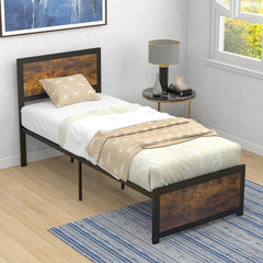 Estructura de Cama Individual Cama Plataforma con Cabecero Alto Láminas de Metal y Barras Silenciosas Montaje Fácil 205 x 91 x 104 cm