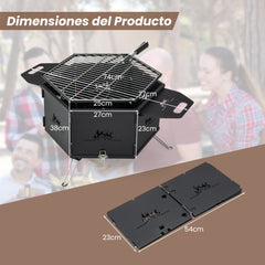 Estufa de Carbón Portátil con Asas Parrilla Giratoria 360° Cuerpo y Patas Plegables Parrilla de Barbaco para Fiestas Camping y Mochileros