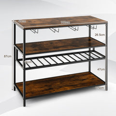 Estante Botellero de Vino Mueble Bar Industrial con Botellero y 4 Filas de Soportes para Vasos para Cocina Comedor Buffet 102 x 40 x 87 cm