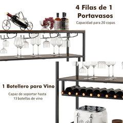 Estante Botellero de Vino Mueble Bar Industrial con Botellero y 4 Filas de Soportes para Vasos para Cocina Comedor Buffet 102 x 40 x 87 cm