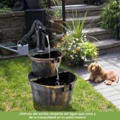 Fuente de Cascada de Barril al Aire Libre de 2 Niveles con Bomba Ajustable para Jardín Patio 45,5 x 41 x 68 cm Bronce