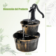 Fuente de Cascada de Barril al Aire Libre de 2 Niveles con Bomba Ajustable para Jardín Patio 45,5 x 41 x 68 cm Bronce