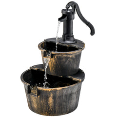Fuente de Cascada de Barril al Aire Libre de 2 Niveles con Bomba Ajustable para Jardín Patio 45,5 x 41 x 68 cm Bronce