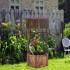 Fuente de Pozo de Deseos de Agua Rústica de Madera de Jardín Fuente Decorativa de Patio con Bomba Eléctrica 58,5 x 51 x 117 cm