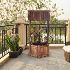 Fuente de Pozo de Deseos de Agua Rústica de Madera de Jardín Fuente Decorativa de Patio con Bomba Eléctrica 58,5 x 51 x 117 cm