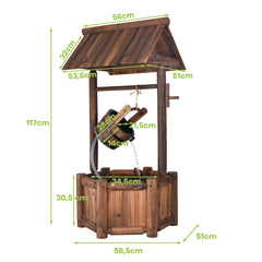 Fuente de Pozo de Deseos de Agua Rústica de Madera de Jardín Fuente Decorativa de Patio con Bomba Eléctrica 58,5 x 51 x 117 cm