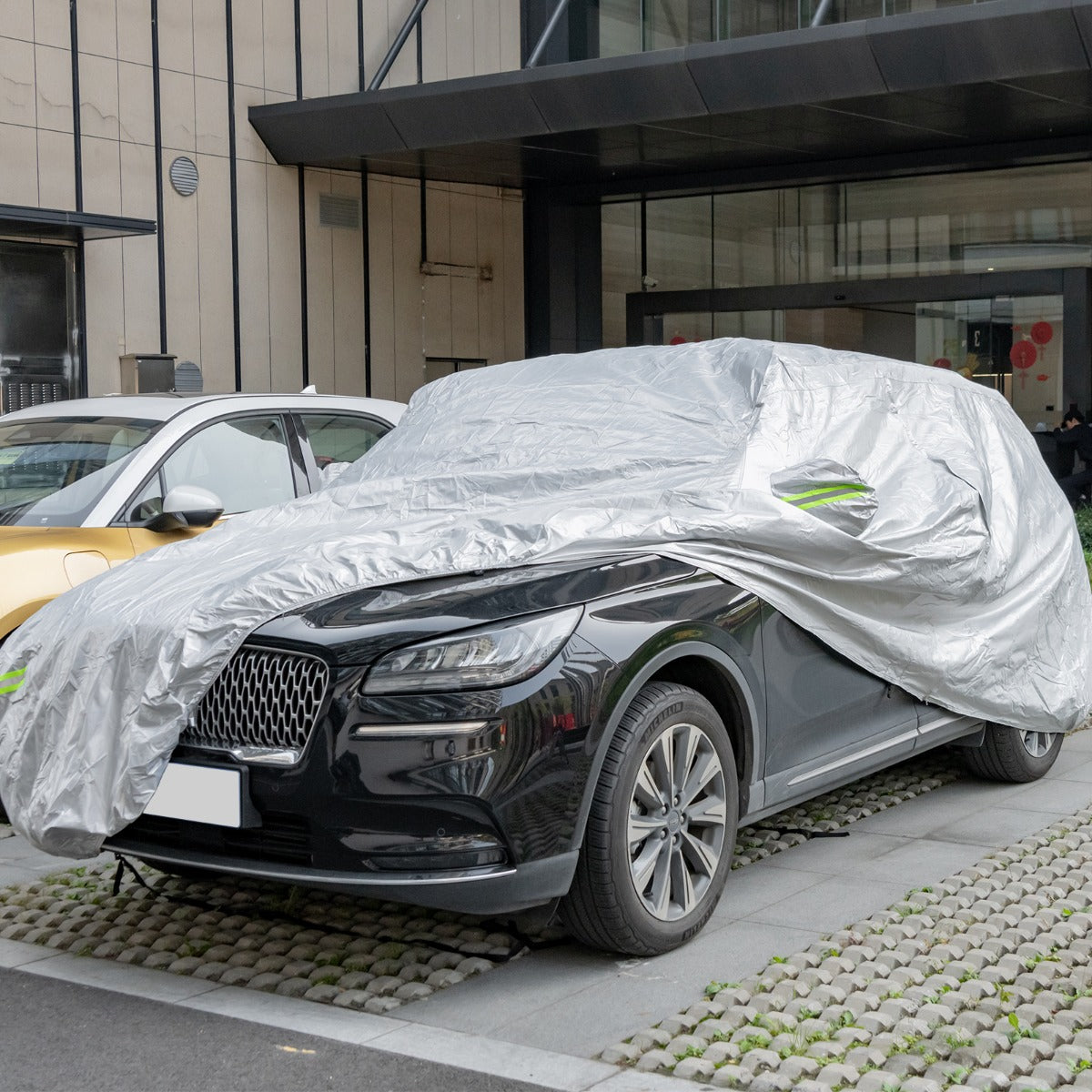 516 cm Funda Coche Exterior con Cremallera Tiras Reflectantes y Bolsa de Almacenamiento Cubierta para Auto Resistente Intemperie