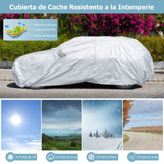 492 cm Funda Coche Exterior con Cremallera Tiras Reflectantes y Bolsa de Almacenamiento Cubierta para Auto Resistente Intemperie