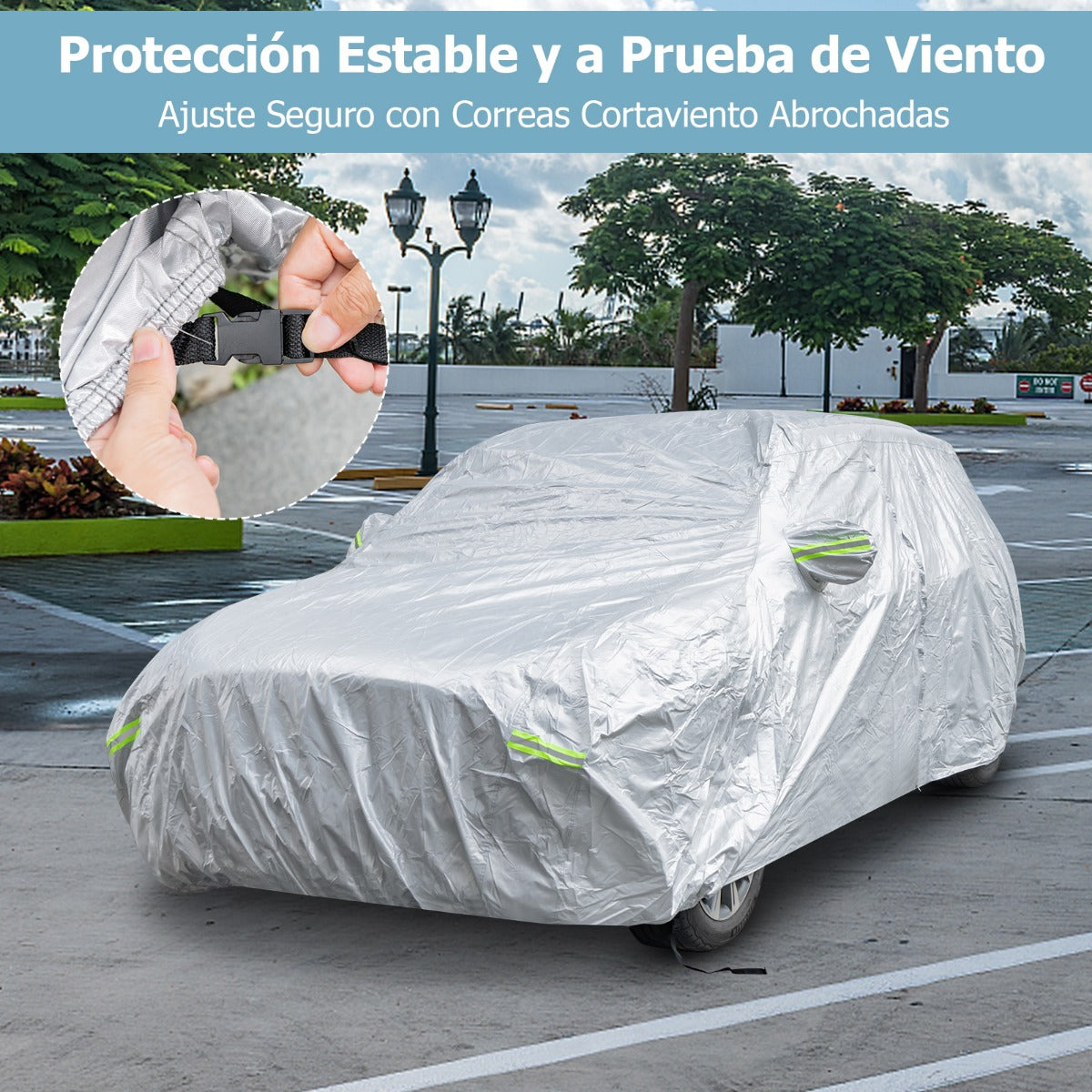 492 cm Funda Coche Exterior con Cremallera Tiras Reflectantes y Bolsa de Almacenamiento Cubierta para Auto Resistente Intemperie