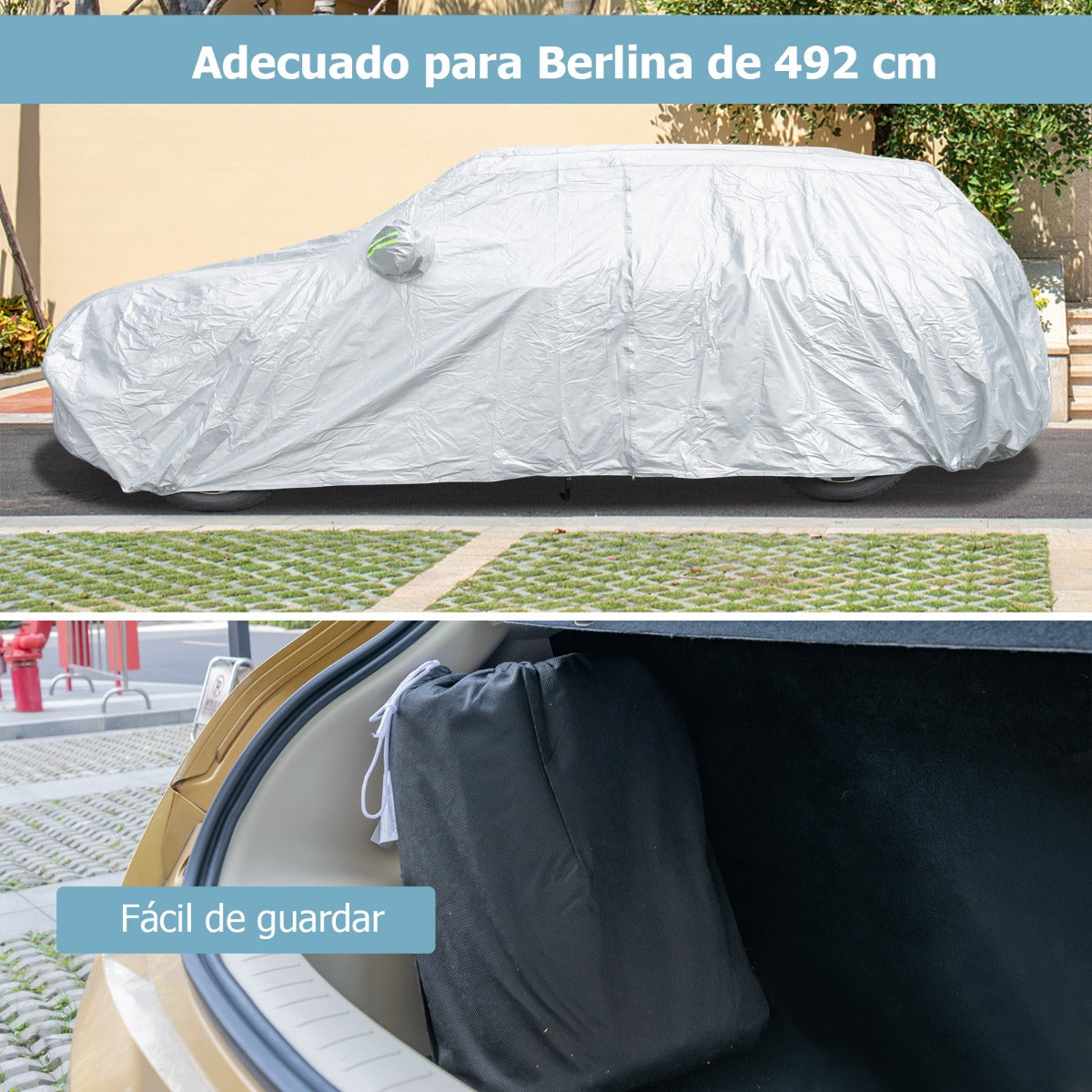 492 cm Funda Coche Exterior con Cremallera Tiras Reflectantes y Bolsa de Almacenamiento Cubierta para Auto Resistente Intemperie