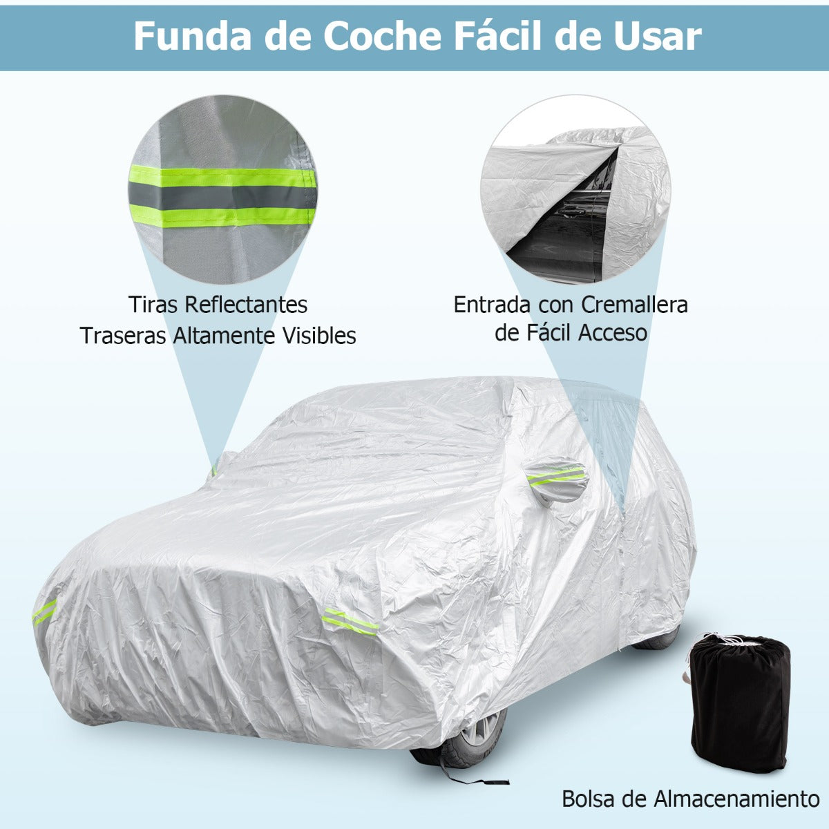 516 cm Funda Coche Exterior con Cremallera Tiras Reflectantes y Bolsa de Almacenamiento Cubierta para Auto Resistente Intemperie