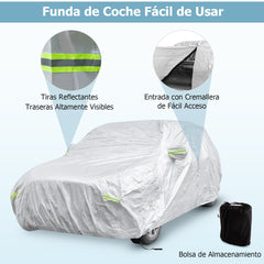 516 cm Funda Coche Exterior con Cremallera Tiras Reflectantes y Bolsa de Almacenamiento Cubierta para Auto Resistente Intemperie