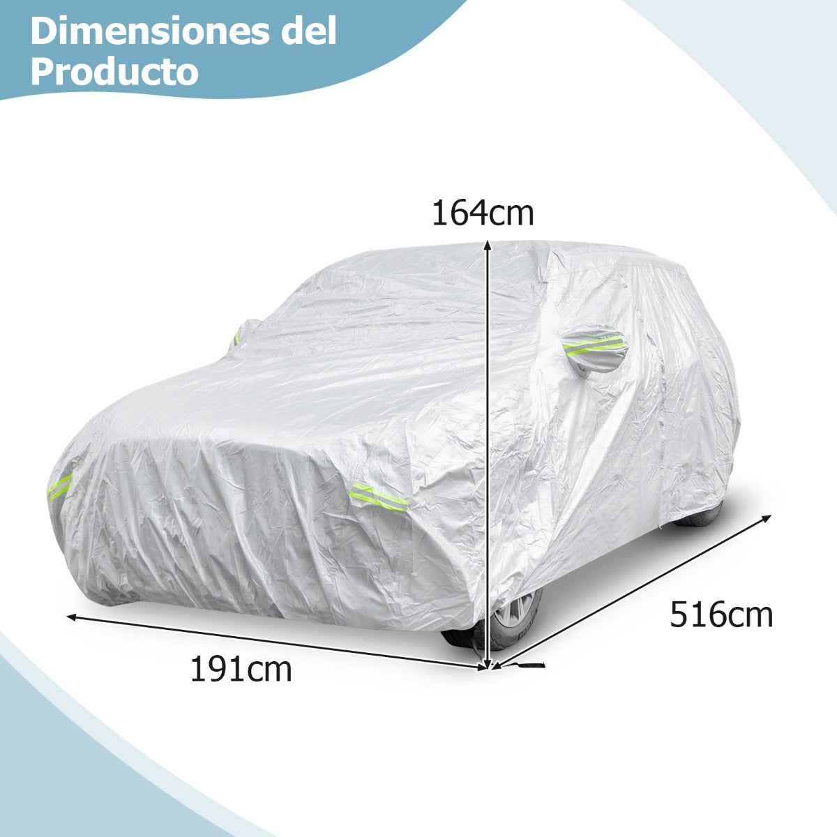 516 cm Funda Coche Exterior con Cremallera Tiras Reflectantes y Bolsa de Almacenamiento Cubierta para Auto Resistente Intemperie
