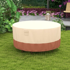 183 cm Funda Redonda Mesa Exterior Impermeable para Conjuntos de Muebles con Ventilación Hebillas y Cordones Funda Impermeable Beige