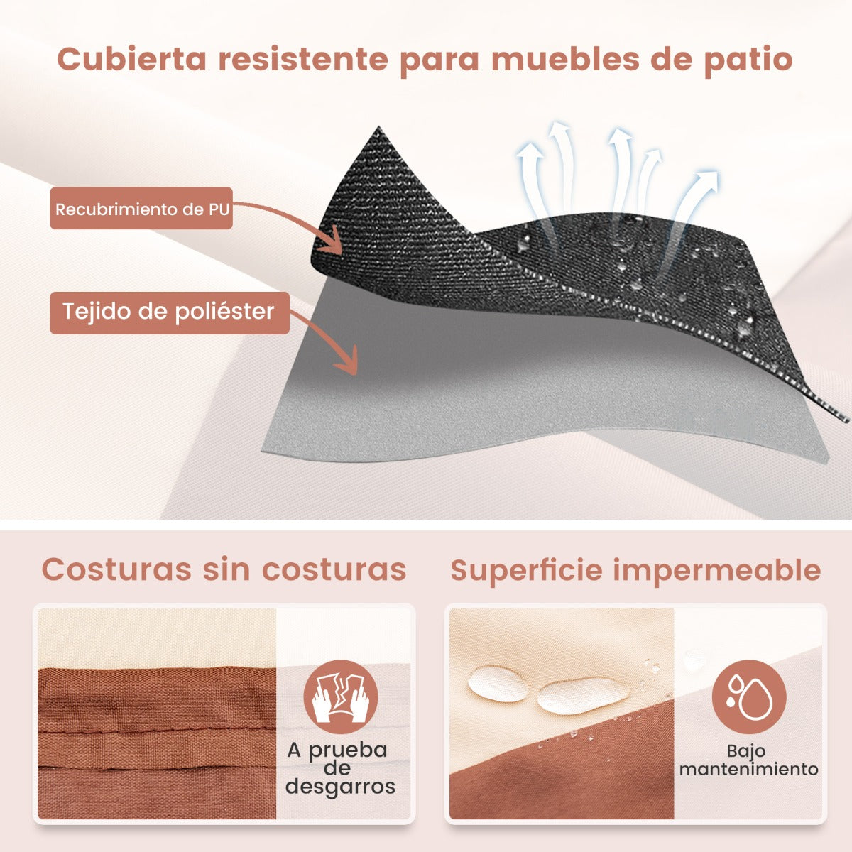 183 cm Funda Redonda Mesa Exterior Impermeable para Conjuntos de Muebles con Ventilación Hebillas y Cordones Funda Impermeable Beige