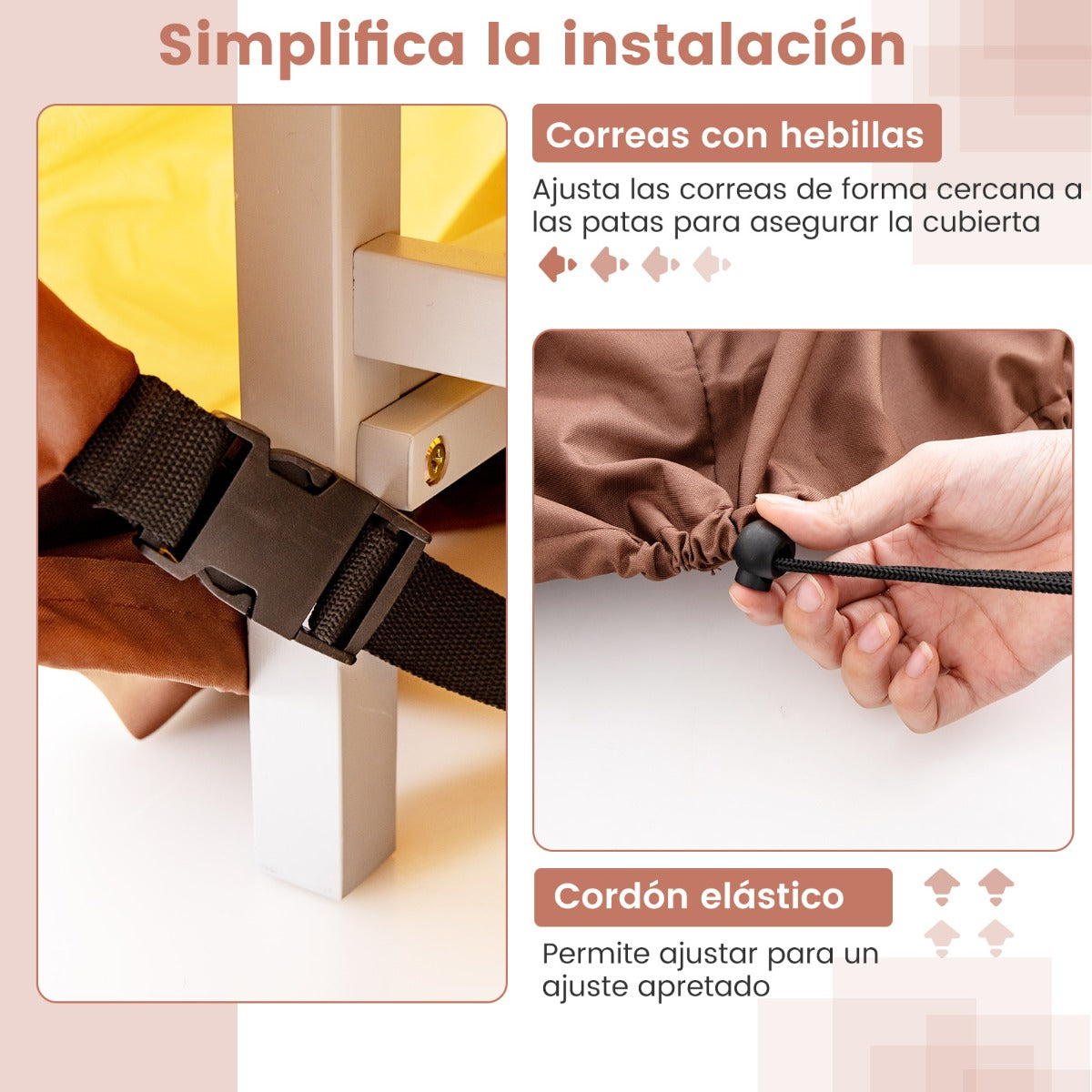 183 cm Funda Redonda Mesa Exterior Impermeable para Conjuntos de Muebles con Ventilación Hebillas y Cordones Funda Impermeable Beige