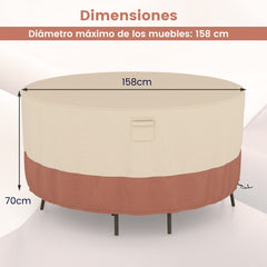 158 cm Funda Redonda Mesa Exterior Impermeable para Conjuntos de Muebles con Ventilación Hebillas y Cordones Funda Impermeable Beige