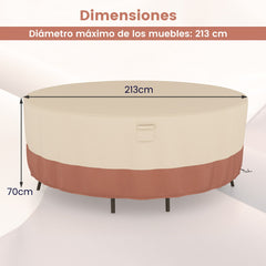 213 cm Funda Redonda Mesa Exterior Impermeable para Conjuntos de Muebles con Ventilación Hebillas y Cordones Funda Impermeable Beige