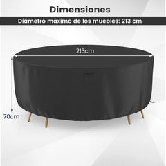 213 cm Funda Redonda Mesa Exterior Impermeable para Conjuntos de Muebles con Ventilación Hebillas y Cordones Funda Impermeable Negro