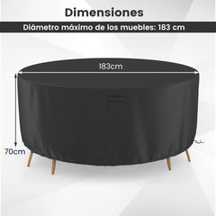 183 cm Funda Redonda Mesa Exterior Impermeable para Conjuntos de Muebles con Ventilación Hebillas y Cordones Funda Impermeable Negro