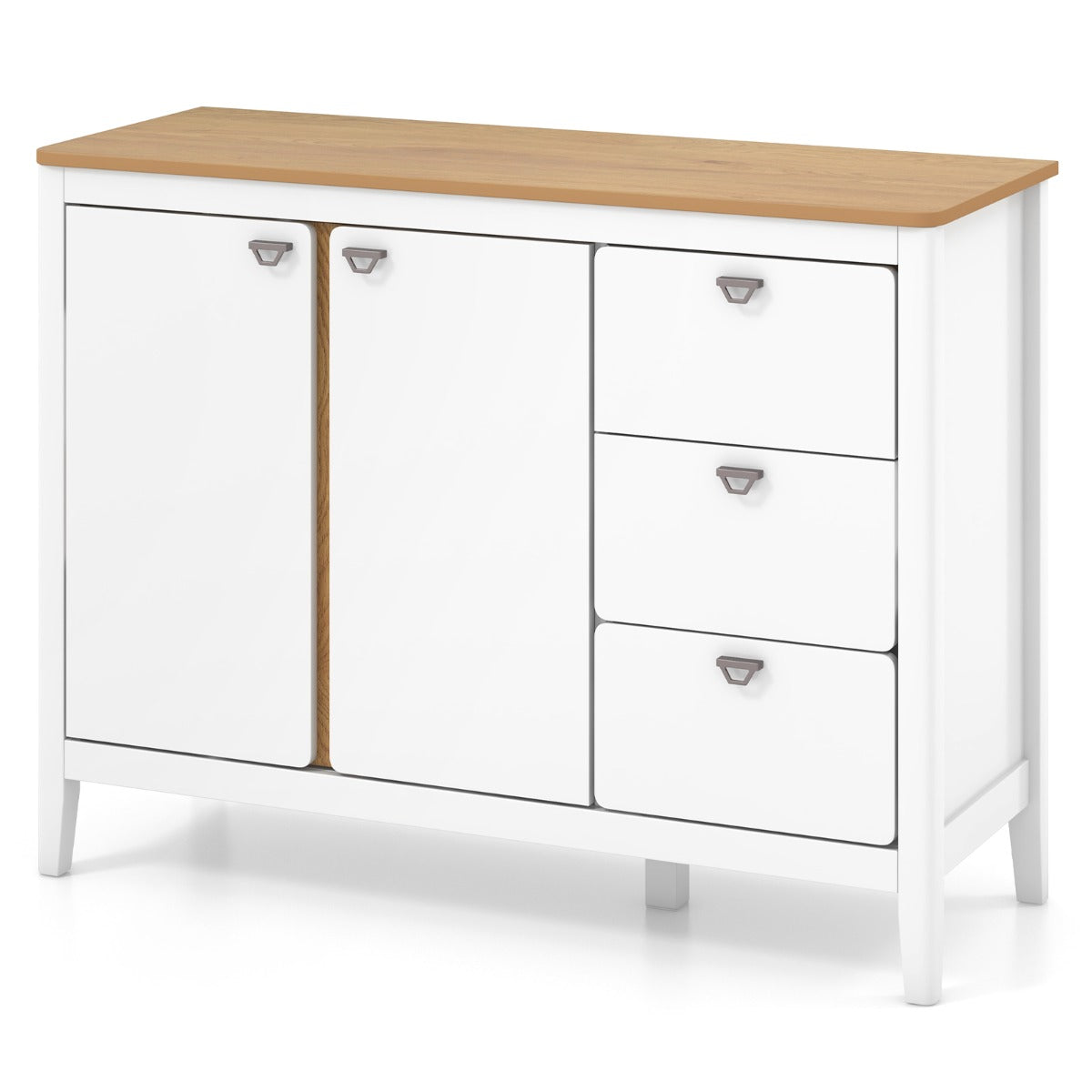 Gabinete con 2 Puertas y 3 Cajones Armario de Cocina de Madera Antivuelco Aparador Mesa de Bar de Café para Sala de Estar Comedor Blanco