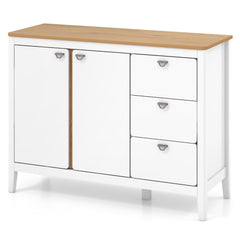 Gabinete con 2 Puertas y 3 Cajones Armario de Cocina de Madera Antivuelco Aparador Mesa de Bar de Café para Sala de Estar Comedor Blanco