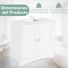 Armario Bajo Lavabo de Baño Independiente con 2 Puertas Estante y Recorte en Forma de U Moderno Organizador Ahorrador de Espacio Blanco