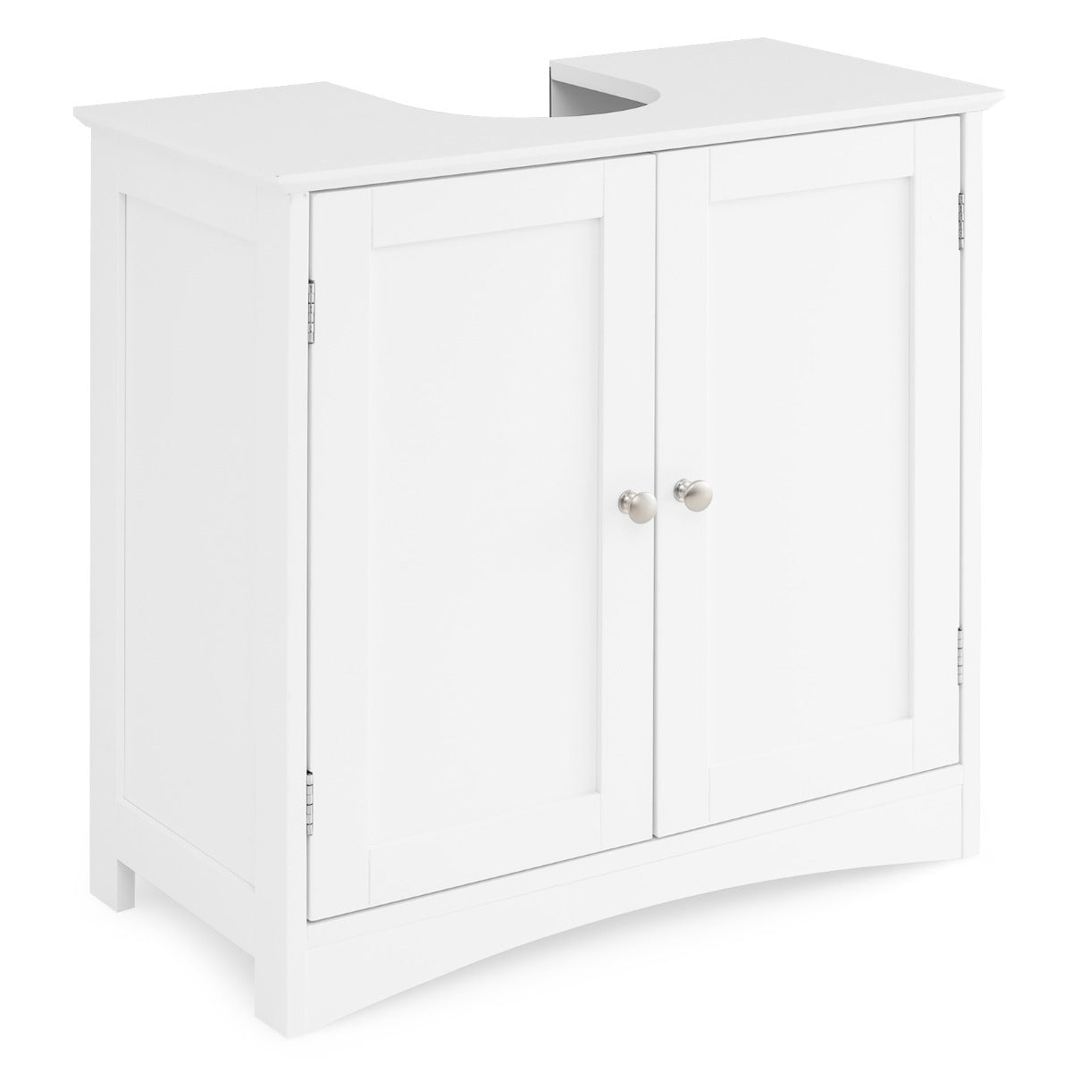 Armario Bajo Lavabo de Baño Independiente con 2 Puertas Estante y Recorte en Forma de U Moderno Organizador Ahorrador de Espacio Blanco