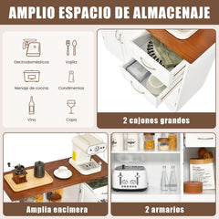Mueble Auxiliar de Cocina con 2 Puertas 2 Cajones Estante Ajustable Gabinete de Almacenamiento Buffet para Comedor 100 x 40 x 78 cm Blanco
