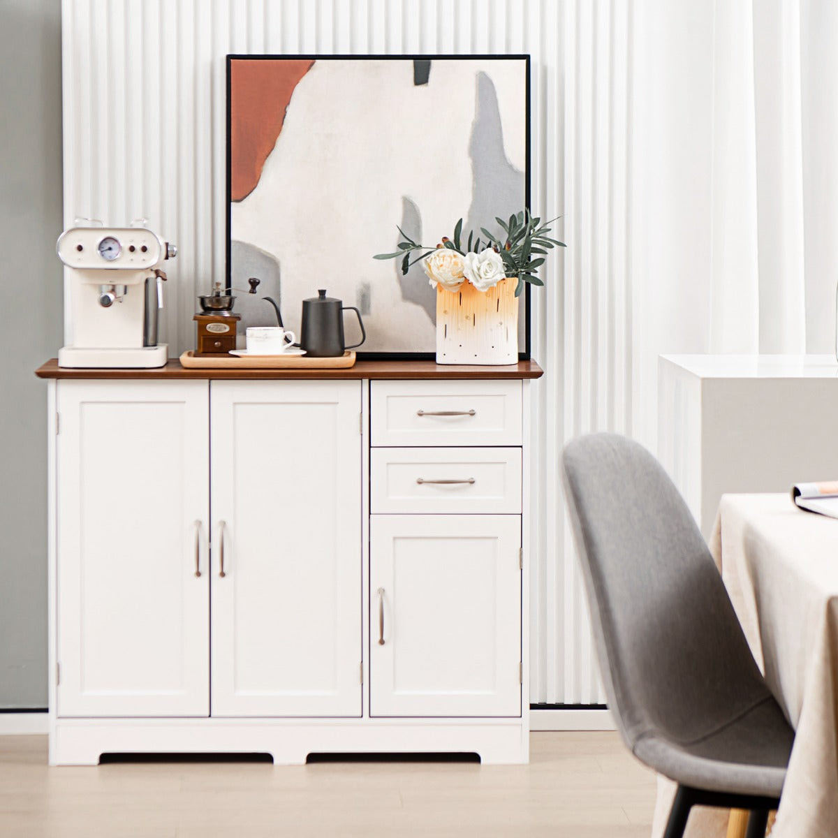 Mueble Auxiliar de Cocina con 2 Puertas 2 Cajones Estante Ajustable Gabinete de Almacenamiento Buffet para Comedor 100 x 40 x 78 cm Blanco