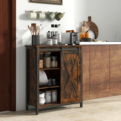 Gabinete de Almacenamiento Estilo Granja de 81 cm Aparador con Puerta Corrediza de Granero Estantes Ajustables para Comedor Marrón