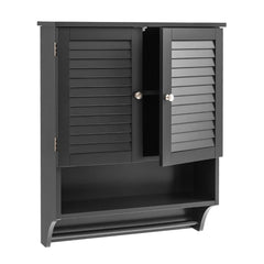 Armario de Pared para Baño Gabinete Colgante con 2 Puertas Estante Ajustable Barra de Toalla para Lavandería Cocina 60 x 22 x 75 cm Negro