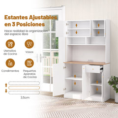 Armario Buffet de Cocina con Tomas de Corriente Puerto USB Kits Antivuelco Estantes Ajustables de 3 Posiciones 100 x 40 x 181 cm Blanco